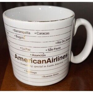 Vintage American Airlines Mug White Gold Latin America Made In England 12 oz Cup